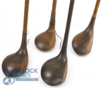 4x Assorted persimmon socket head woods incl Geo Oke driver, D McEwan of Birkdale dark stained