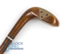 Socket head wood Sunday Golf Walking Stick with decorative face insert, black and silver collar,