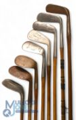 8x Assorted irons and putters to incl Tom Stewart niblick, Cunningham niblick, J H Taylor Cynosure