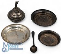 Silver Hallmarked Golf Collectables, to include a silver teaspoon, a trophy top with golfing