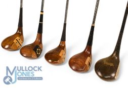 5x Various Persimmon woods to incl’ MacGregor Louise Suggs 3 wood (x2), MacGregor Ambassador 3 wood,