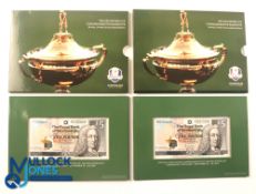 2x 2014 Gleneagles Ryder Cup Commemorative 5-pound banknotes, strictly limited uncirculated