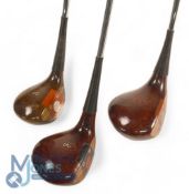 3x MacGregor persimmon woods - features 2x with Keyhole inserts stamped MT to the crown No 2 and 5