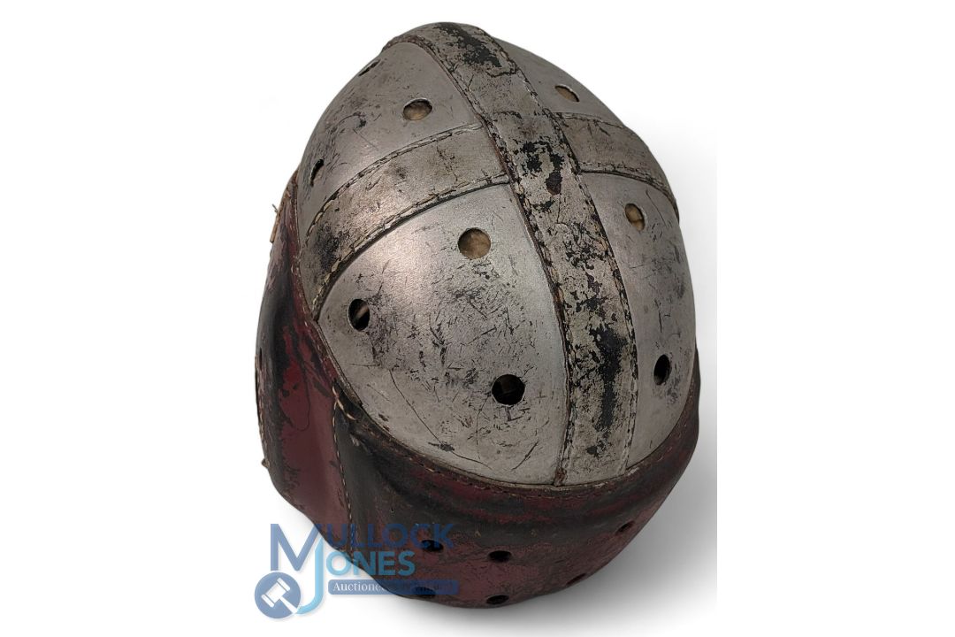 Vintage Rawlings A12 American Football Helmet. 1940s red and silver with adjustable strap overall - Image 2 of 3