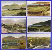 Interesting collection of mid-20thc Newcastle (Royal) Co-Down coloured golf links postcards (6)