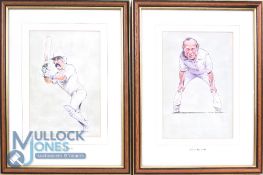 Cricket Caricatures Prints: Keith Fletcher and Graham Gooch f & g 44 x 35cm (2)