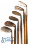 6x Various irons to incl 3x niblicks a large head Zenith model, Dreadnought model and one stamped