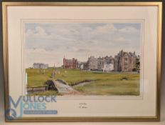Bill Waugh Golf Print of the Old Bridge St Andrews: signed in pencil - well framed and mounted under
