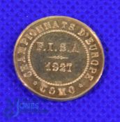 18ct gold FISA European Rowing Championships Medal Como 1927, medal diameter 19mm, weight 3.5gr. The