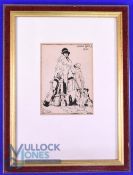 1930 George Carr b&w pen and ink Sketch: the Golfing Holiday 13 x 10cm mounted and framed comes with