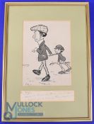 1901 Original Pen and Ink Amusing Golf Sketch of Golfer and Caddie signed by the artist c/w