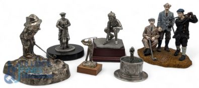 Golf Collectable Metal Figures: a selection to include an Irish storage jar, the golfer small figure