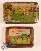 Two metal Tobacco & Sweet Tins advertising Golf scenery, a foursome mixture Pascall London Sweets