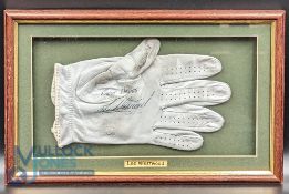 Lee Westwood signed and worn Titlest Golf Glove, well framed and mounted