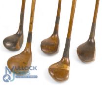 5x Assorted persimmon socket neck woods incl small headed stripe top driver stamped D Anderson and