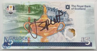 Autograph - Jordan Speith signed Royal Bank of Scotland £5 Banknote - depicting Ryder Cup Gleneagles