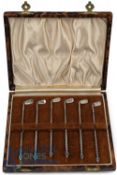 Early 20th century Silver Cocktail Stick Set, 6 cocktail sticks modelled as golf clubs, marked