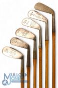 6x Assorted irons incl 2x true line No3 and mashie, Spalding mashie showing the Anvil mark, Sally No