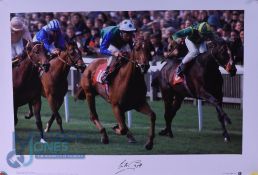 Horse Racing Autographed Print. This famous photograph where Lester Piggott wins 1992 2000 Guineas