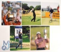5x Golf signed colour Photographs, with signatures of Ernie Els, Nicholas Fasth, Nick Faldo,