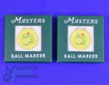 2x 2021 Original US Masters Golf Tournament Enamel and Gilt Ball Markers - won by Hideki Matsuyama