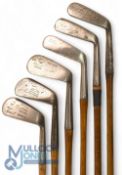 6x Assorted irons incl 3x Jiggers Gibson showing the horn cleek mark, Jack Hatfield, and one showing