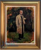 Campbell, Craig Golf Artist: Samuel Ryder with Ryder Cup Trophy: a fine oil on board, painted in