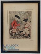 Lois Wain Golfing Daul, original c1910 coloured print, in period frame - size #22cm x 30cm