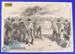 Original 19thc Lithograph Magazine Golfing Print titled 