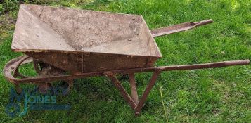 Antique Steel Factory Wheelbarrow, from a foundry in the West Midlands c1900, with a cast wheel,