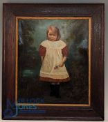 Victorian Oil on Canvas of Young Girl. Painting 48 x 40cm of a young girl have a solemn look on