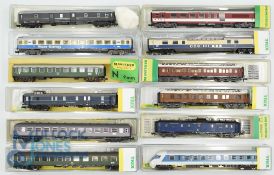 N Gauge Model Railway - Minitrix European Coaches with Various Liveries to include 15785, 13181,