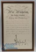 Wilhelm II (1859-1941) Signed Military Certificate. Ornately headed paper embossed with the Imperial