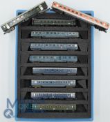 N Gauge Model Railway - Minitrix European Coaches Various Livery, all Housed in a plastic storage