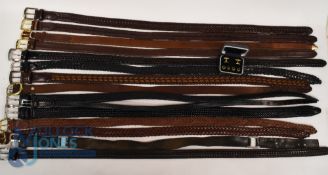 Men's Designer Belts. Mostly Leather examples some with makers name Orvis, Ibex together with set of