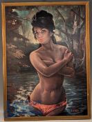 A mid-century print of a Bathing Nude titled Nymph by J H Lynch - in period frame size #54cm x 73cm
