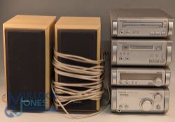 Technics Micro Hi-Fi Sj-Hd515 Music System with speakers, some damage noted to wooden frames of