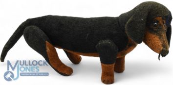 Circa 1905-1910, an early Steiff black and brown Dachshund. with black eyes, stitched nose and