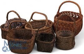 Early Wicker Baskets. 6 Examples all having looped handles and various sizes (box)