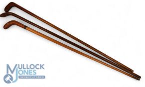 3x Walking Sticks, in the style of golf Sunday walking sticks, with golf club shaped handles, one