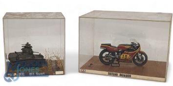 Shop Display Models. Heron Suzuki RGB500 Motorbike together with WWII M3 Stuart American Tank both