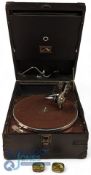 His Masters Voice HMV Portable Gramophone Record Player, model 101 with 2 part-used HMV needles