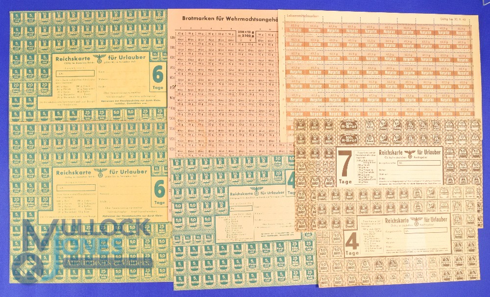 WWII German Ration Stamps Sheets - mixed rations include Margaine, Butter, Bread, Sugar, Coffee, for