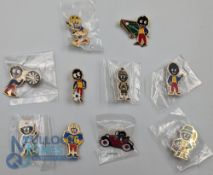 10x Robertson Jam Advertising Badges: to include a Brownie, darts player, American football,