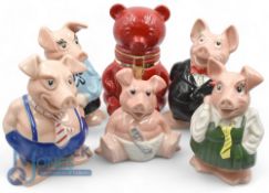 Set of Five Natwest Bank Pig Money Boxes. Woody, Annabel, Maxwell, Lady Hilary and Sir Nathaniel