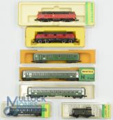 N Gauge Model Railway - Minitrix German DB to include Locomotive 12873 damage front, Arnold Rapido