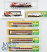 N Gauge Model Railway - Minitrix Santa Fe to include Locomotive 12951, plus another Loco Coaches