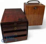 2x Wooden Storage Drawers and Boxes: a period 5 drawer mahogany storage box, with brass pull handles