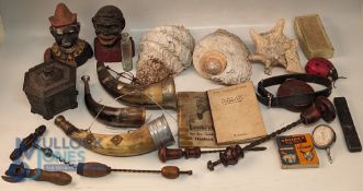 Large Selection of Collectables. To consist of Large Seashells, Polished Horns, Tea Caddy, Money