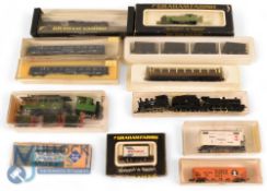 Mixed N Gauge Locomotive and Coaches. Graham Farish 1109 Pannier, BR Loco & tender, 3 coaches, 6